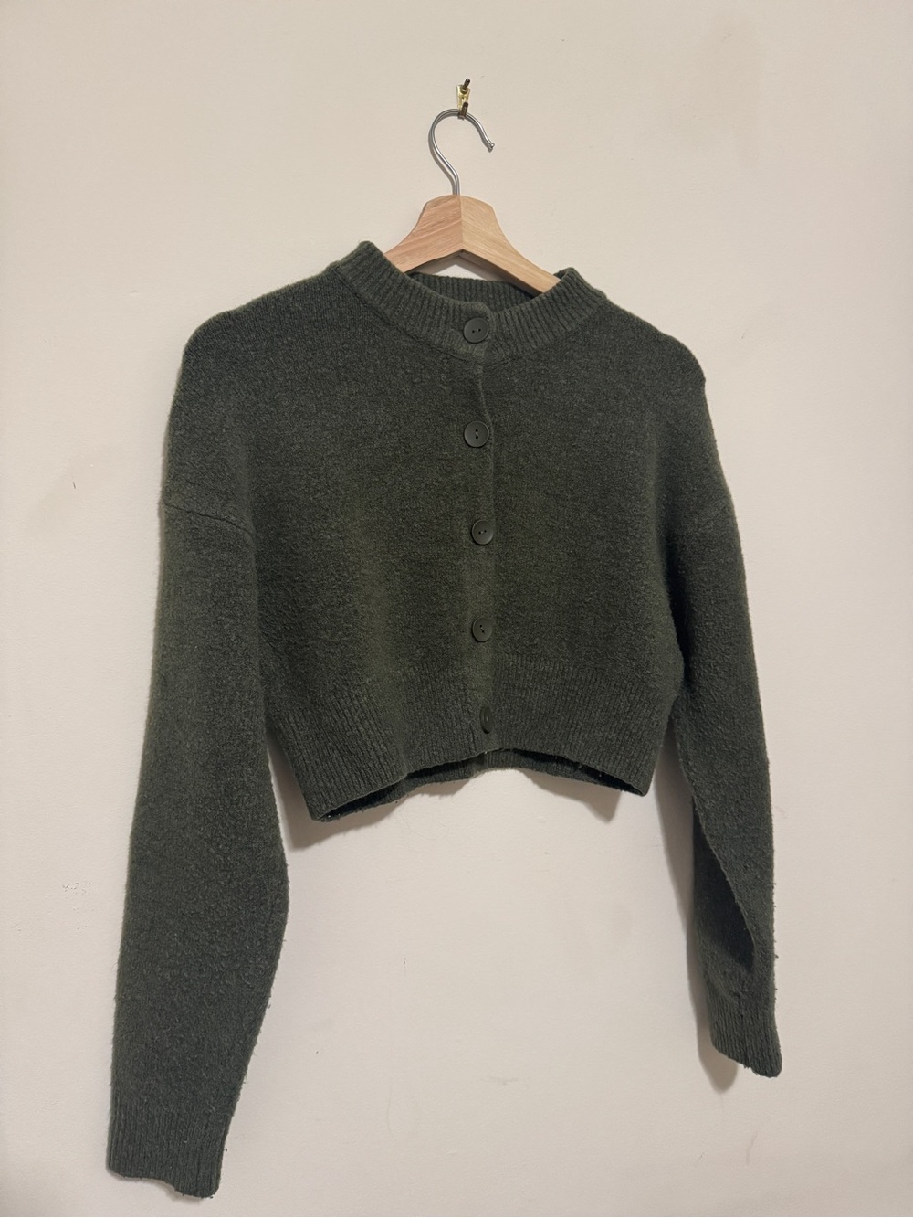 Zara Cropped Button-Front Cardigan - Dark Olive
